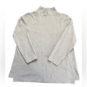 Eileen Fisher Organic Cotton Stretch Jersey Funnel Neck Shirt Gray Petite M